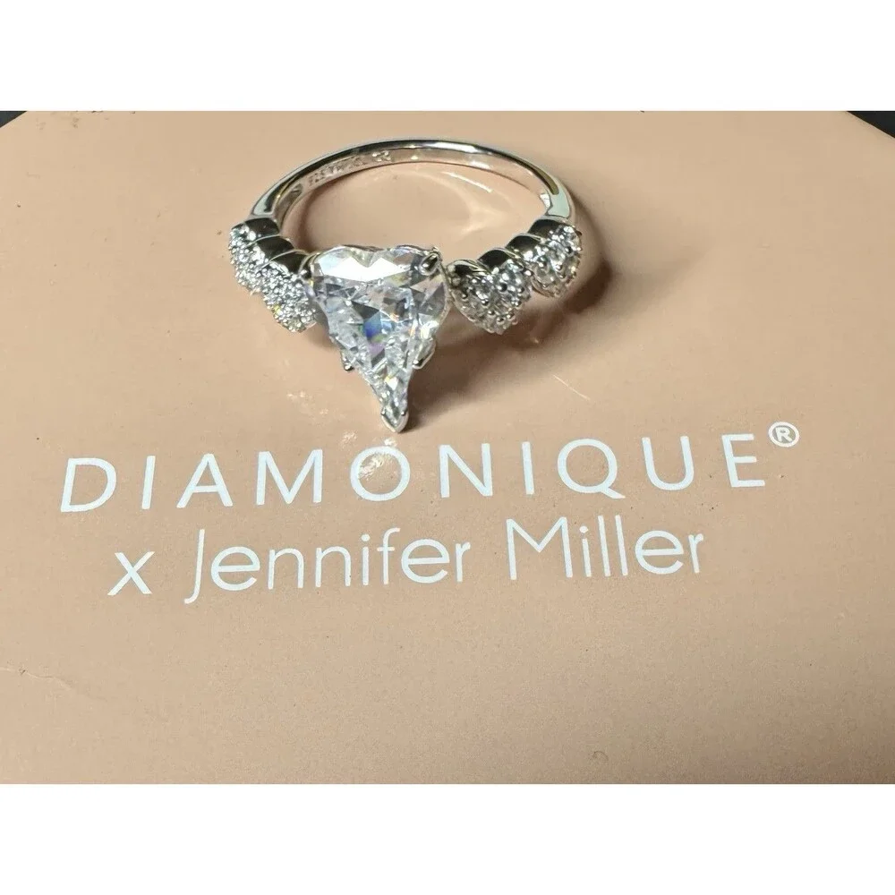 Diamonique X Jennifer Miller Sterling Silver Heart Pave Ring 9